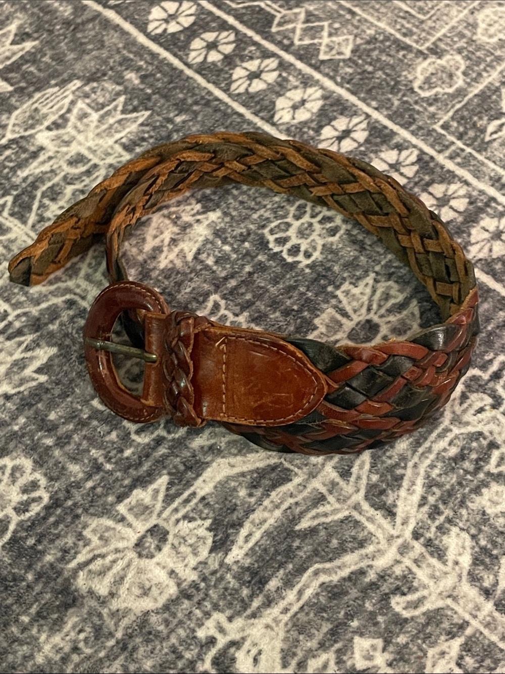 Vintage Genuine Leather Braided Two-toned Brown/Black Leather Buckle Belt size S - Picture 2 of 6